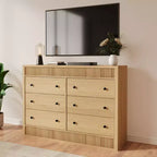 Commode à 6/7 tiroirs pour chambre à coucher, commode en bois cannelé, organiseur de rangement moderne en chêne pour salon, couloir, entrée