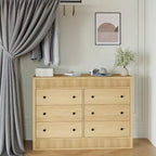 Commode à 6/7 tiroirs pour chambre à coucher, commode en bois cannelé, organiseur de rangement moderne en chêne pour salon, couloir, entrée