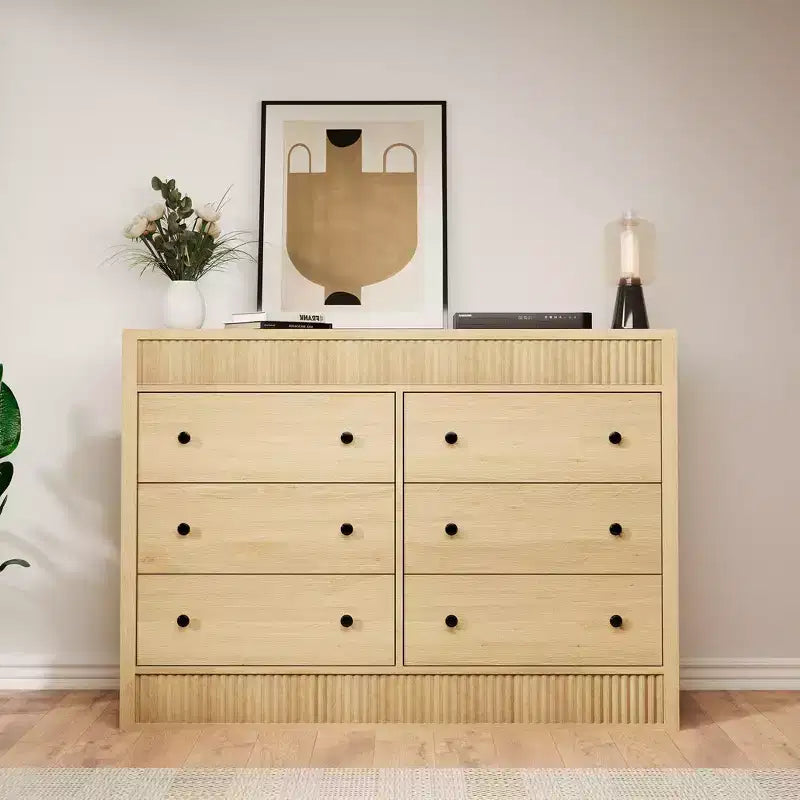 Commode à 6/7 tiroirs pour chambre à coucher, commode en bois cannelé, organiseur de rangement moderne en chêne pour salon, couloir, entrée