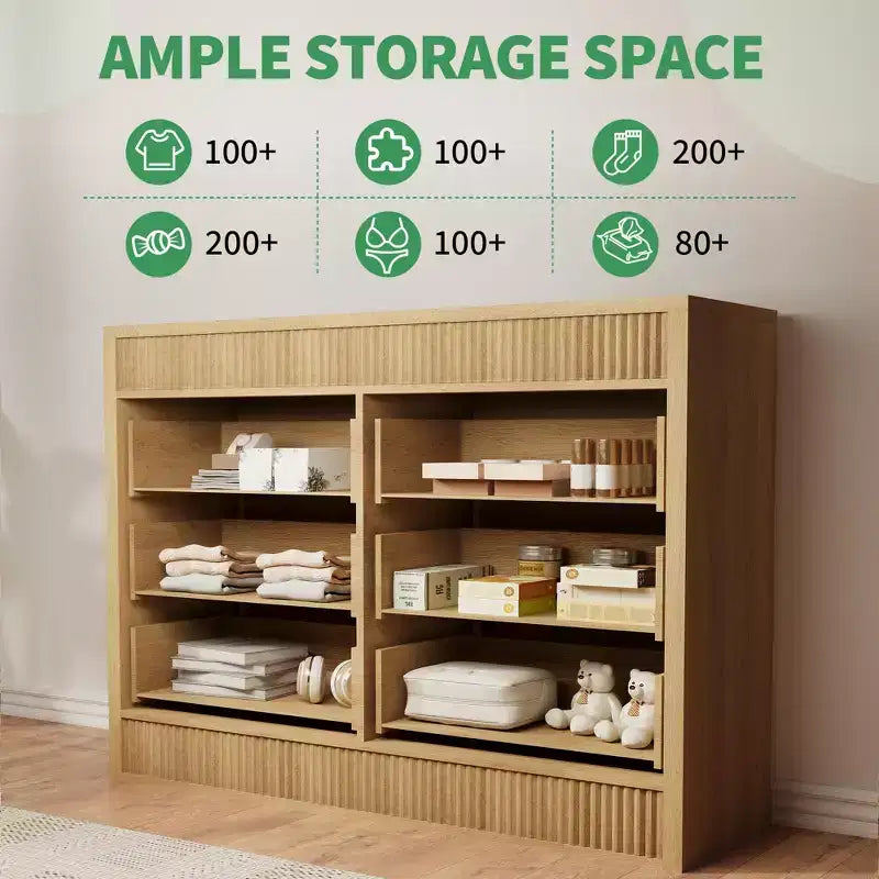 Commode à 6/7 tiroirs pour chambre à coucher, commode en bois cannelé, organiseur de rangement moderne en chêne pour salon, couloir, entrée