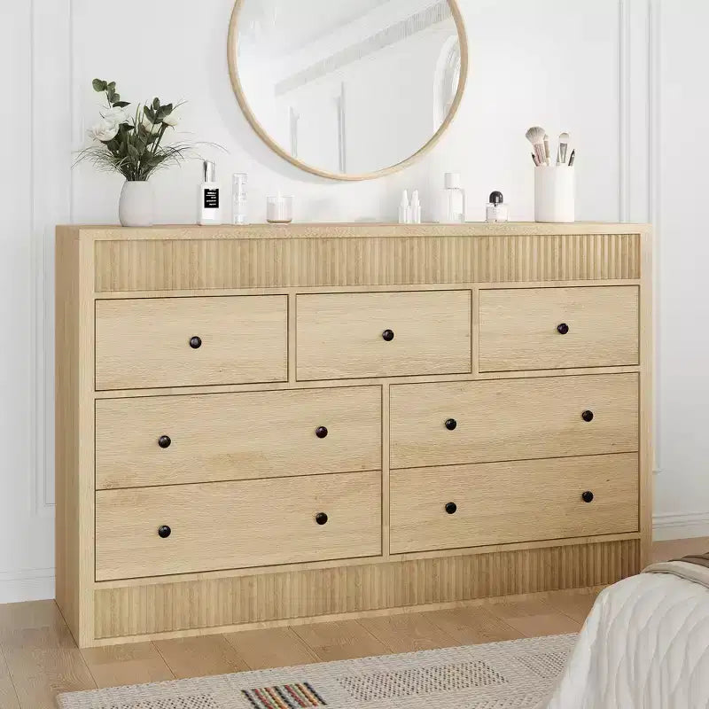 Commode à 6/7 tiroirs pour chambre à coucher, commode en bois cannelé, organiseur de rangement moderne en chêne pour salon, couloir, entrée