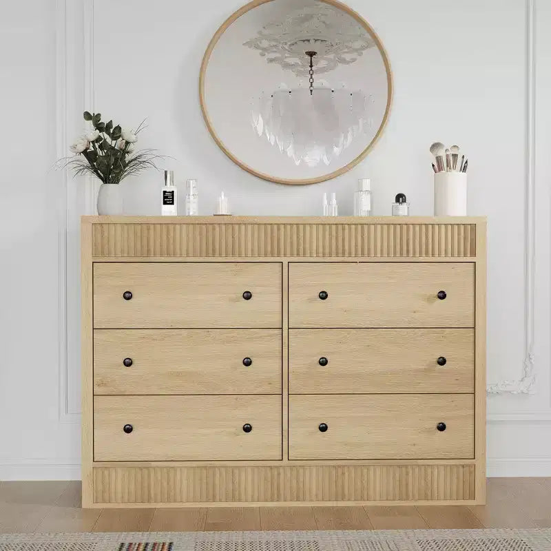 Commode à 6/7 tiroirs pour chambre à coucher, commode en bois cannelé, organiseur de rangement moderne en chêne pour salon, couloir, entrée