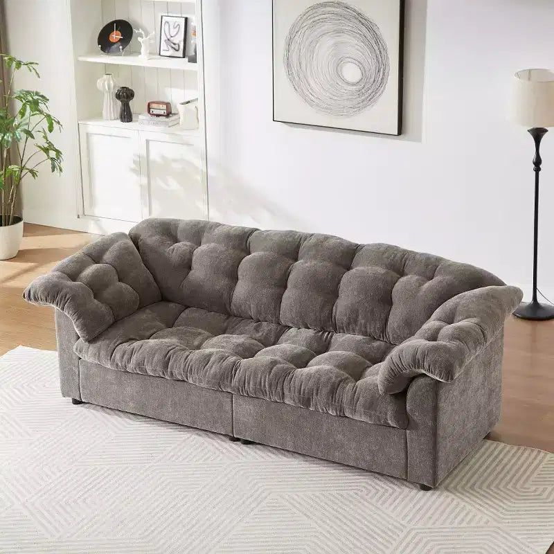 Grand canapé deux places moderne en chenille de 239 cm, Canapé moelleux rembourré pour salon, chambre, bureau ou appartement - Panipeachy