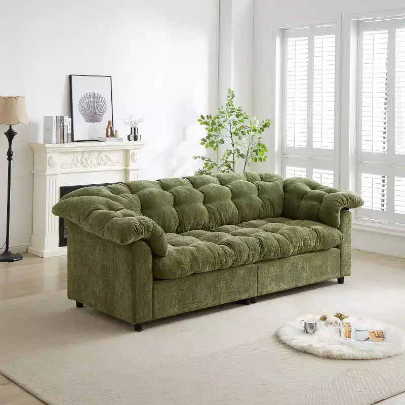 Grand canapé deux places moderne en chenille de 239 cm, Canapé moelleux rembourré pour salon, chambre, bureau ou appartement - Panipeachy