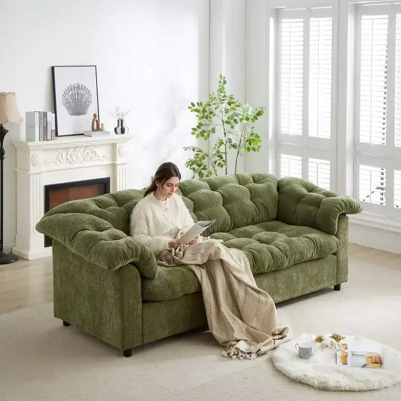 Grand canapé deux places moderne en chenille de 239 cm, Canapé moelleux rembourré pour salon, chambre, bureau ou appartement - Panipeachy