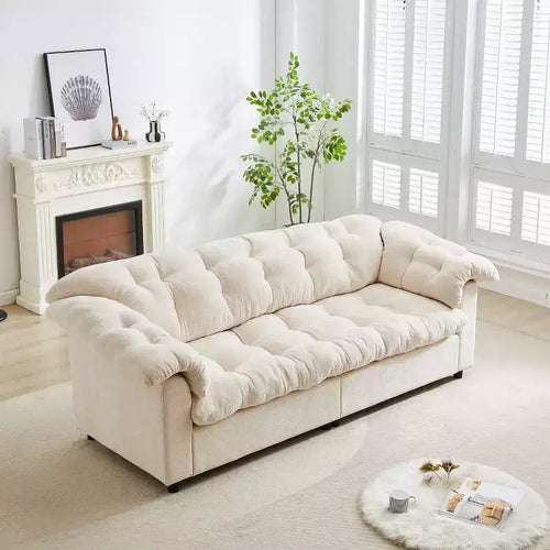 Grand canapé deux places moderne en chenille de 239 cm, Canapé moelleux rembourré pour salon, chambre, bureau ou appartement - Panipeachy