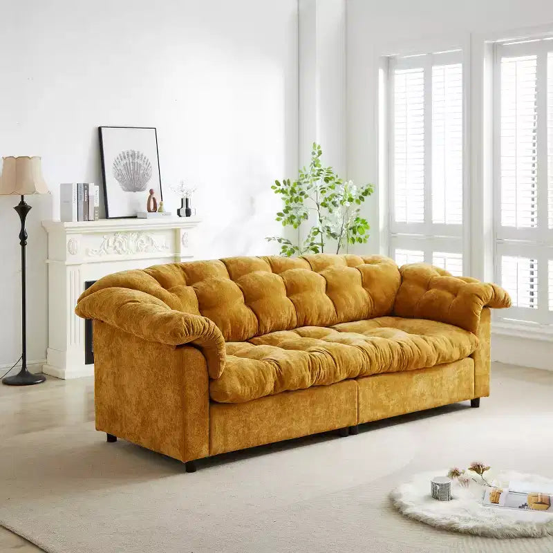Grand canapé deux places moderne en chenille de 239 cm, Canapé moelleux rembourré pour salon, chambre, bureau ou appartement - Panipeachy