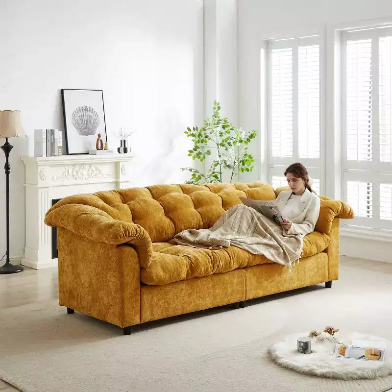 Grand canapé deux places moderne en chenille de 239 cm, Canapé moelleux rembourré pour salon, chambre, bureau ou appartement - Panipeachy
