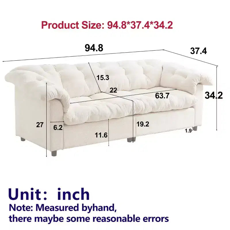 Grand canapé deux places moderne en chenille de 239 cm, Canapé moelleux rembourré pour salon, chambre, bureau ou appartement - Panipeachy