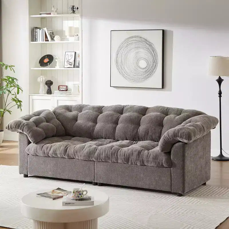 Grand canapé deux places moderne en chenille de 239 cm, Canapé moelleux rembourré pour salon, chambre, bureau ou appartement - Panipeachy