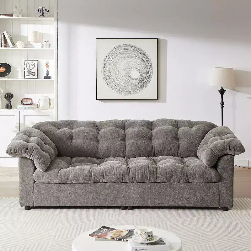 Grand canapé deux places moderne en chenille de 239 cm, Canapé moelleux rembourré pour salon, chambre, bureau ou appartement - Panipeachy