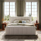 Christopher Knight Home Emi Modern Linen Upholstered Bed Frame With Thick Headboard and Rubberwood Legs