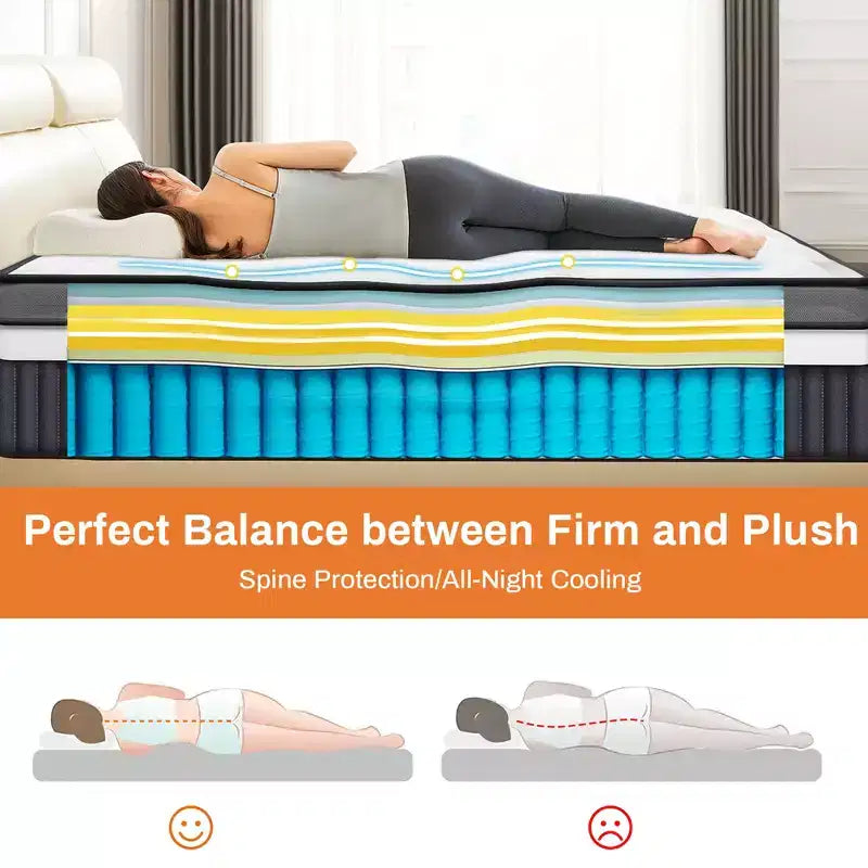 Matelas King Size, matelas King de 35 cm dans une boîte, mousse à mémoire de forme au gel rafraîchissant et ressorts ensachés, lit mi-ferme, isolation des mouvements, certifié CertiPUR-US