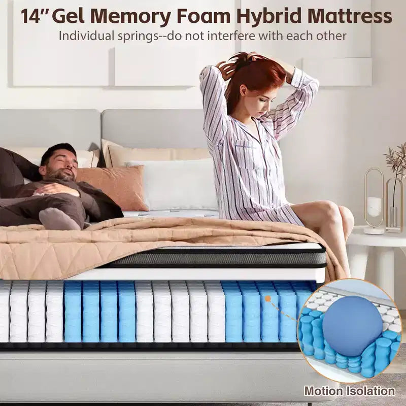 Matelas King Size, matelas King de 35 cm dans une boîte, mousse à mémoire de forme au gel rafraîchissant et ressorts ensachés, lit mi-ferme, isolation des mouvements, certifié CertiPUR-US