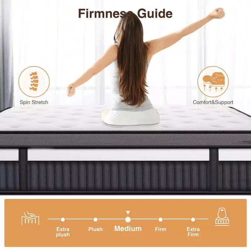 Matelas King Size, matelas King de 35 cm dans une boîte, mousse à mémoire de forme au gel rafraîchissant et ressorts ensachés, lit mi-ferme, isolation des mouvements, certifié CertiPUR-US