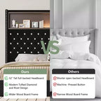 Cadre de lit capitonné en velours Whisen Queen Size, lit plateforme à oreilles, tête de lit haute de 52 pouces avec décoration rivetée, étagère de tête de lit