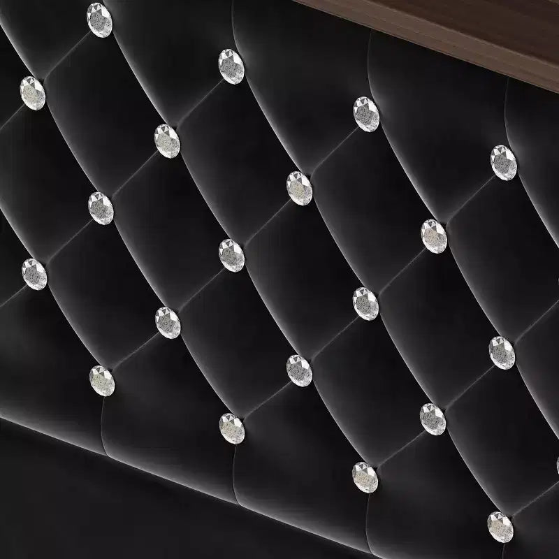 Cadre de lit capitonné en velours Whisen Queen Size, lit plateforme à oreilles, tête de lit haute de 52 pouces avec décoration rivetée, étagère de tête de lit