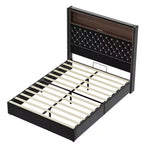 Cadre de lit capitonné en velours Whisen Queen Size, lit plateforme à oreilles, tête de lit haute de 52 pouces avec décoration rivetée, étagère de tête de lit