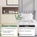 Cadre de lit capitonné en velours Whisen Queen Size, lit plateforme à oreilles, tête de lit haute de 52 pouces avec décoration rivetée, étagère de tête de lit