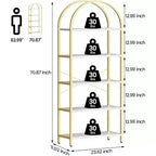 2 bibliothèques à 5 niveaux cintrées avec cadre en métal, étagère de rangement verticale haute pour chambre, salon, bureau à domicile, blanc et or