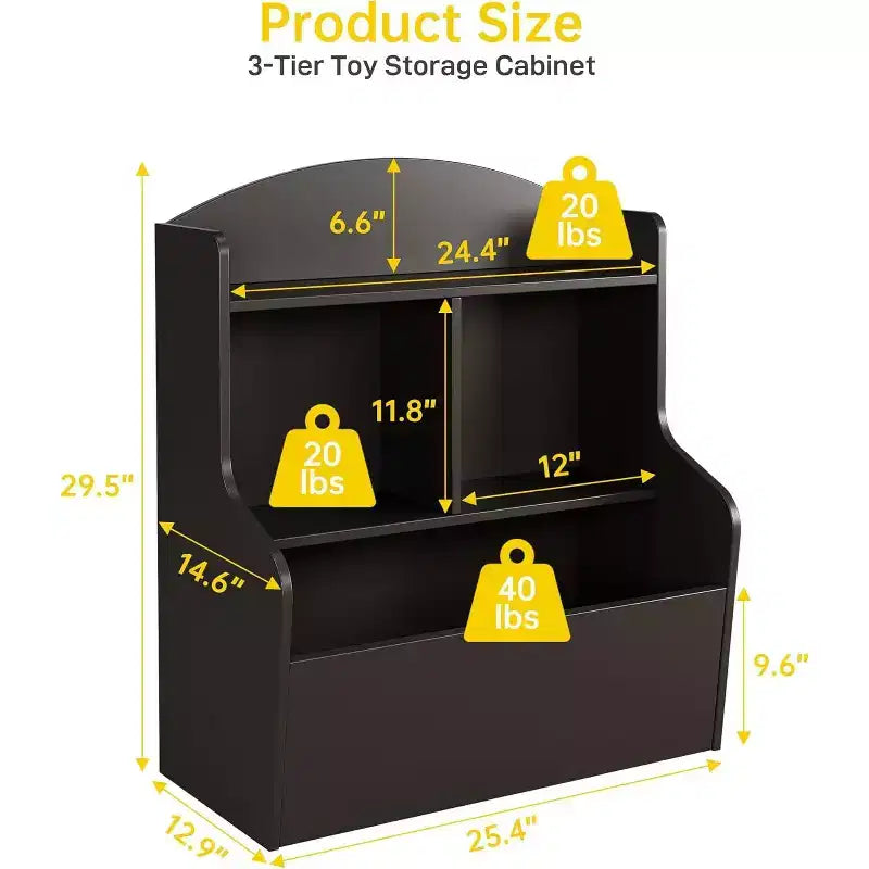 Meuble de rangement pour jouets et étagère à livres à 3 niveaux avec casiers, organisateur multi-étagères pour salle de jeux, chambre d'enfant, couloir, maternelle, marron foncé