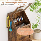 Station d'alimentation pour chien avec 2 gamelles surélevées, meuble de rangement pour aliments pour animaux, meuble de rangement pour croquettes avec couvercle à charnière, grand organisateur de jouets pour animaux avec 3 crochets