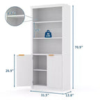 Bibliothèque haute de 71 po avec portes cannelées, étagères de présentation à 5 niveaux avec armoire de rangement et étagère réglable, bibliothèques modernes du milieu du siècle