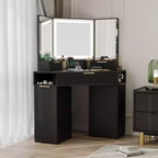 COZONY 53 Coiffeuse d'angle avec miroir et lumières, Table de maquillage cannelée avec tiroirs, Armoires de rangement et Station de recharge pour chambre à coucher