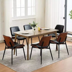 Chaises de salle à manger lot de 2 - Chaises de cuisine modernes du milieu du siècle en cuir PU rembourré de style rétro avec dossier en bois courbé de noyer, bandes de coque noires