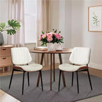 Chaises de salle à manger lot de 2 - Chaises de cuisine modernes du milieu du siècle en cuir PU rembourré de style rétro avec dossier en bois courbé de noyer, bandes de coque noires