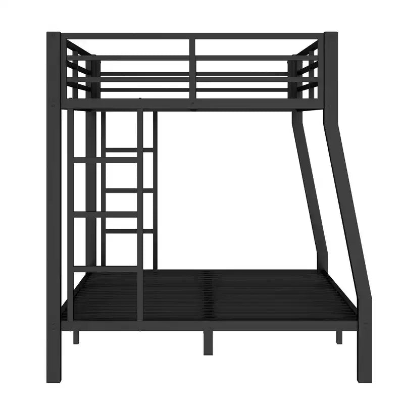 Lit superposé en métal Full XL au-dessus d'un lit Queen pour adolescents et adultes, gain de place, réduction du bruit, pas besoin de sommier, noir