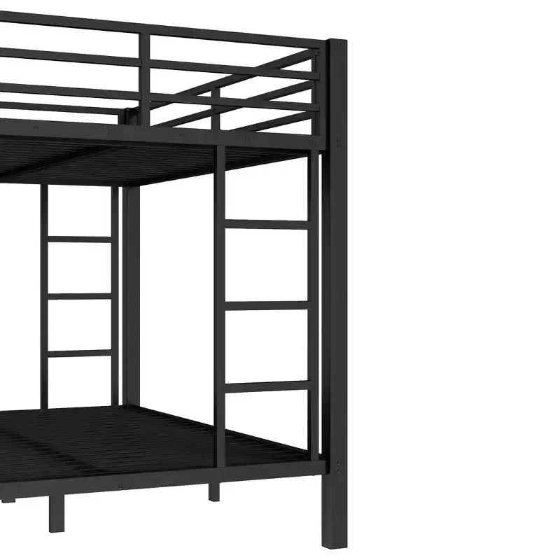 Lit superposé en métal Full XL au-dessus d'un lit Queen pour adolescents et adultes, gain de place, réduction du bruit, pas besoin de sommier, noir