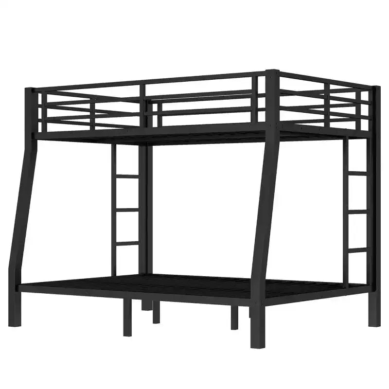 Lit superposé en métal Full XL au-dessus d'un lit Queen pour adolescents et adultes, gain de place, réduction du bruit, pas besoin de sommier, noir