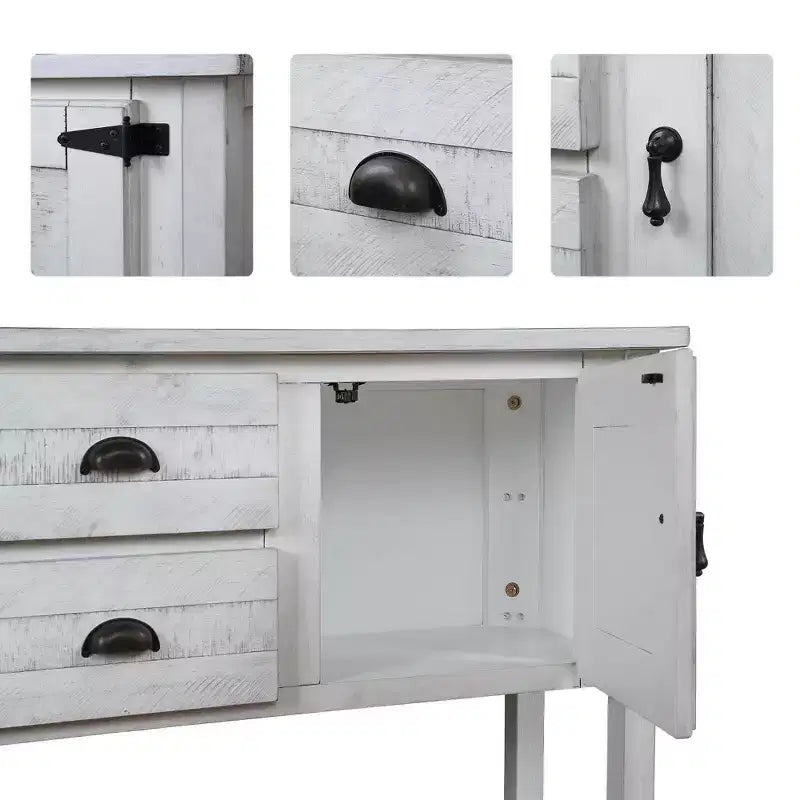 TUYOHW 48 Console en bois de pin massif, meuble d'appoint avec 2 tiroirs, 2 armoires, étagère inférieure, buffet pour cuisine, salle à manger