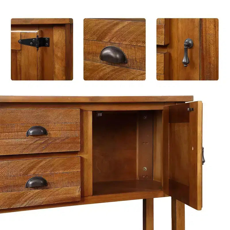 TUYOHW 48 Console en bois de pin massif, meuble d'appoint avec 2 tiroirs, 2 armoires, étagère inférieure, buffet pour cuisine, salle à manger