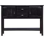 TUYOHW 48 Console en bois de pin massif, meuble d'appoint avec 2 tiroirs, 2 armoires, étagère inférieure, buffet pour cuisine, salle à manger