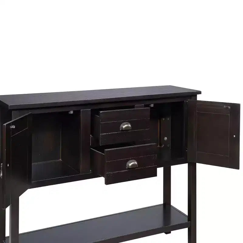 TUYOHW 48 Console en bois de pin massif, meuble d'appoint avec 2 tiroirs, 2 armoires, étagère inférieure, buffet pour cuisine, salle à manger