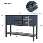 TUYOHW 48 Console en bois de pin massif, meuble d'appoint avec 2 tiroirs, 2 armoires, étagère inférieure, buffet pour cuisine, salle à manger