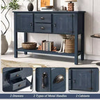 TUYOHW 48 Console en bois de pin massif, meuble d'appoint avec 2 tiroirs, 2 armoires, étagère inférieure, buffet pour cuisine, salle à manger