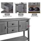 TUYOHW 48 Console en bois de pin massif, meuble d'appoint avec 2 tiroirs, 2 armoires, étagère inférieure, buffet pour cuisine, salle à manger