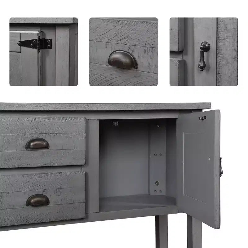TUYOHW 48 Console en bois de pin massif, meuble d'appoint avec 2 tiroirs, 2 armoires, étagère inférieure, buffet pour cuisine, salle à manger