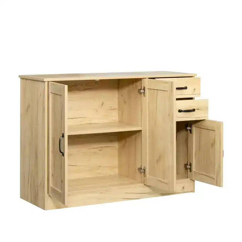TUYOHW 43.3 Buffet moderne en bois, armoire de rangement avec 2 portes, 2 tiroirs, étagère amovible, meuble de service finition chêne pour salle à manger, salon