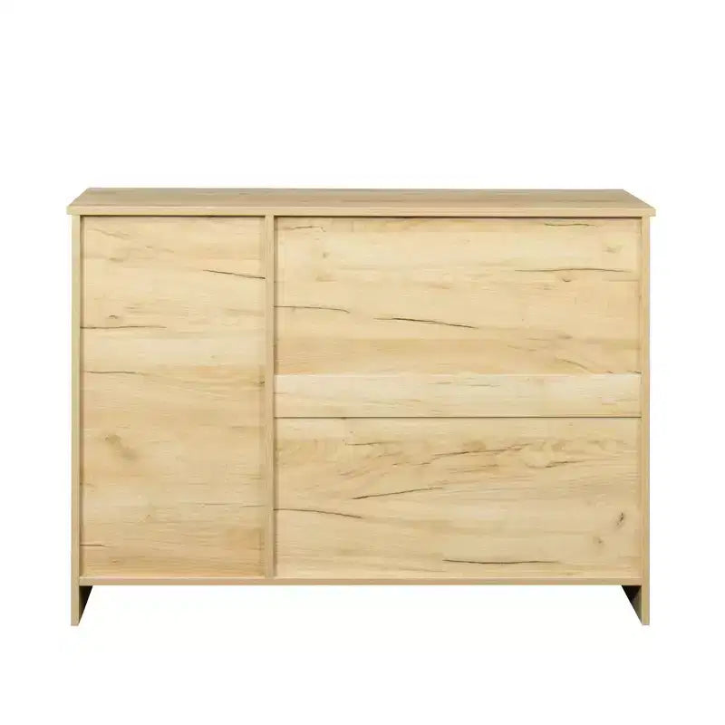TUYOHW 43.3 Buffet moderne en bois, armoire de rangement avec 2 portes, 2 tiroirs, étagère amovible, meuble de service finition chêne pour salle à manger, salon
