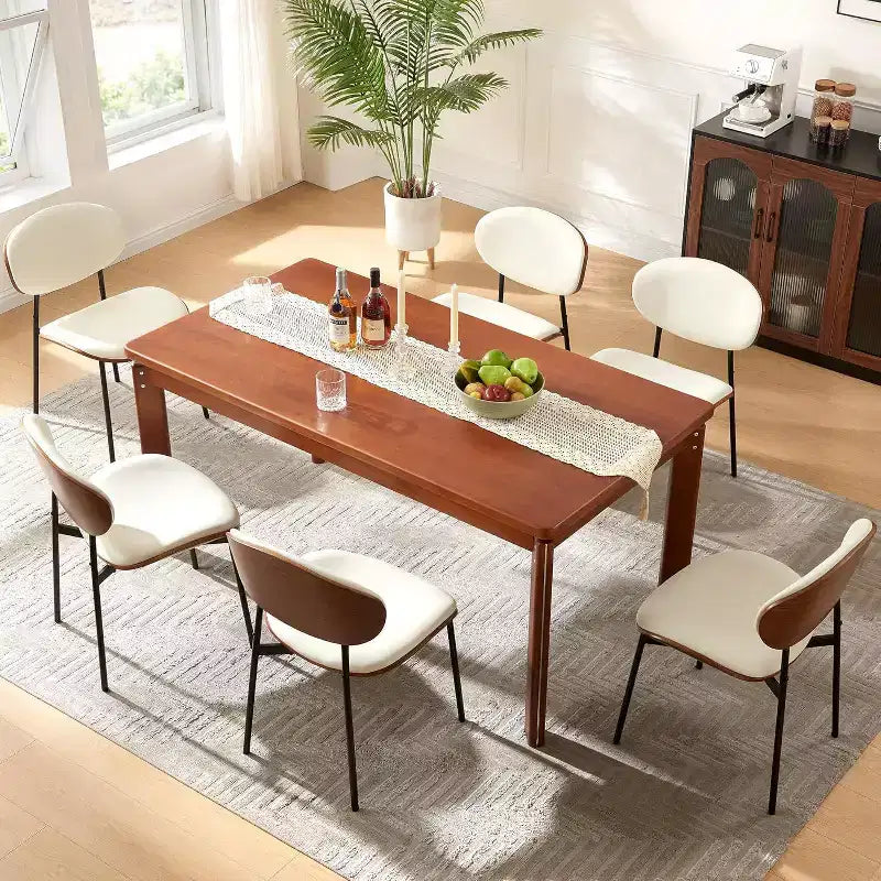 Sailvan, Ensemble de chaises de salle à manger modernes, Chaises de salle à manger rembourrées en cuir PU avec dossier aspect noyer