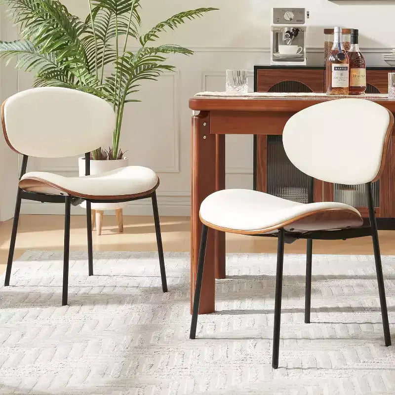 Sailvan, Ensemble de chaises de salle à manger modernes, Chaises de salle à manger rembourrées en cuir PU avec dossier aspect noyer