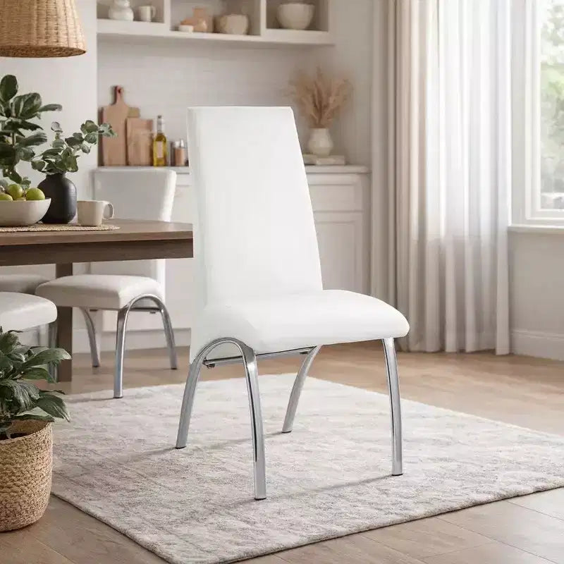Chaise d'appoint Royal Hampton en métal tapissée de polyuréthane, lot de deux, blanc et argent