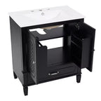 Meuble de salle de bain 76 cm avec lavabo intégré, Meuble de rangement de salle de bain avec tiroirs et étagère de porte, Meuble de salle de bain simple vasque