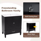 Meuble de salle de bain 76 cm avec lavabo intégré, Meuble de rangement de salle de bain avec tiroirs et étagère de porte, Meuble de salle de bain simple vasque