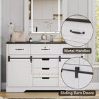 Commode de ferme COZONY 47,2 po, commode à 6 tiroirs avec portes coulissantes de grange, blanc