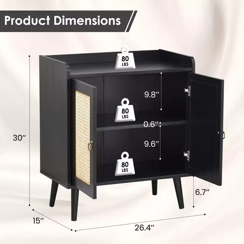 TUYOHW Meuble de rangement pour buffet, buffet de cuisine avec portes en rotin, bande de déflecteur de bureau, armoire console Credenza pour salle à manger, salon